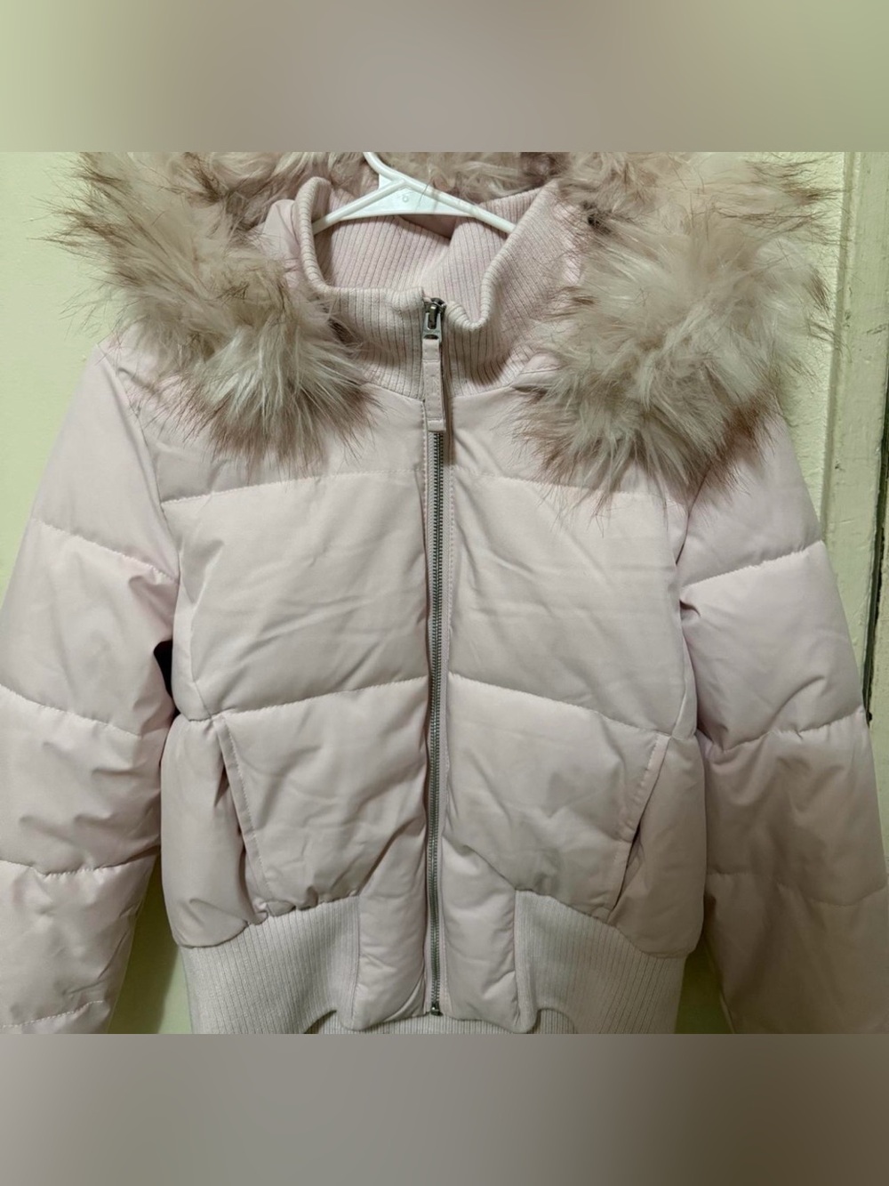 Hollister Light Pink Puffer Jacket with Faux Fur Hood